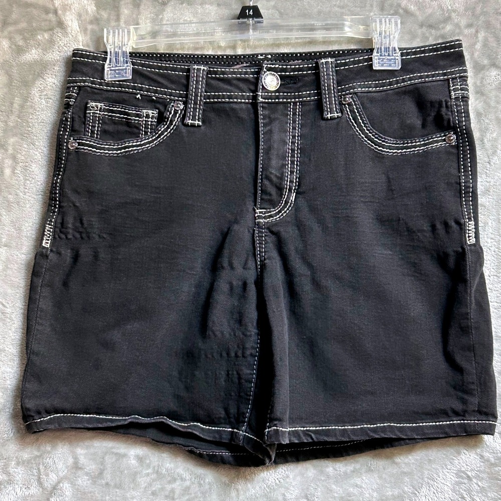 Seven7 Rodeo Short Womens 6 Black Denim Contrast Stitch Western Stretch Shorts